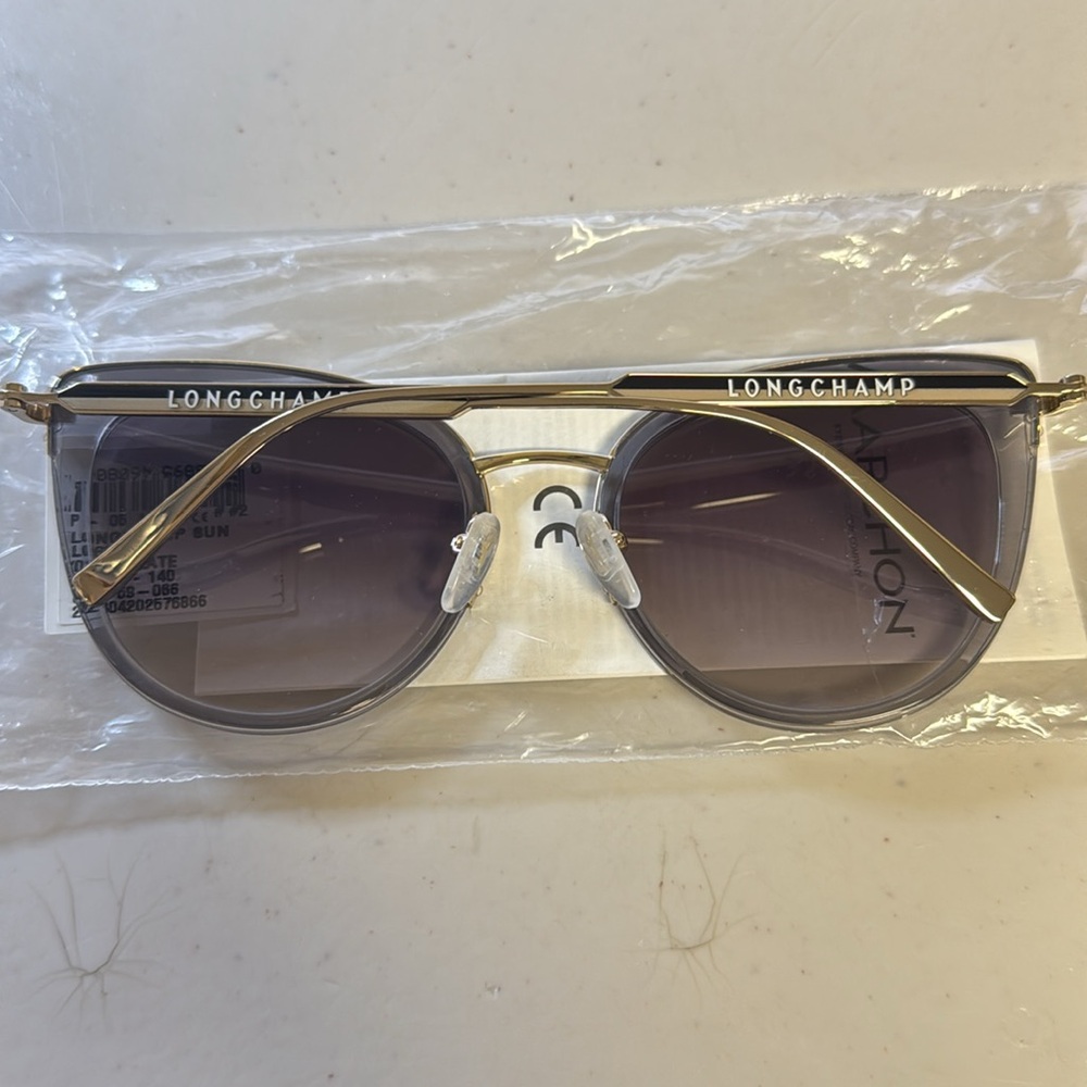 Longchamp Gray Gradient Lens Cat-Eye Sunglasses with Gold Accents - Picture 4 of 5